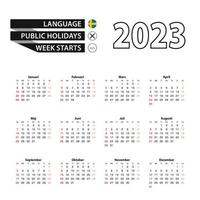 2023 calendar in Swedish language, week starts from Sunday. vector