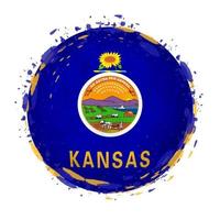 Round grunge flag of Kansas US state with splashes in flag color. vector