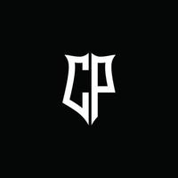 Cinta del logotipo de la letra del monograma cp con estilo de escudo aislado sobre fondo negro vector