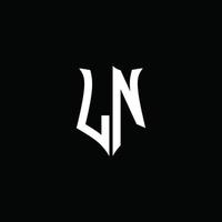 Cinta del logotipo de la letra del monograma ln con estilo de escudo aislado sobre fondo negro vector