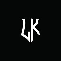 Cinta del logotipo de la letra del monograma de lk con el estilo del escudo aislado en fondo negro vector