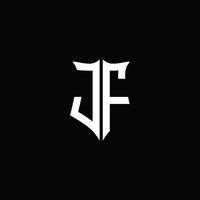 Cinta del logotipo de la letra del monograma de JF con el estilo del escudo aislado en fondo negro vector