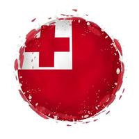 Round grunge flag of Tonga with splashes in flag color. vector