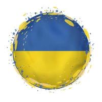 Round grunge flag of Ukraine with splashes in flag color. vector