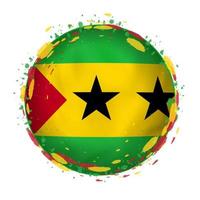 Round grunge flag of Sao Tome and Principe with splashes in flag color. vector
