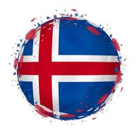 Round grunge flag of Iceland with splashes in flag color. vector