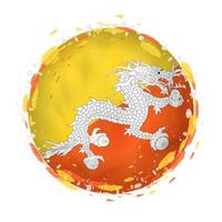 Round grunge flag of Bhutan with splashes in flag color. vector
