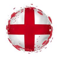 Round grunge flag of England with splashes in flag color. vector