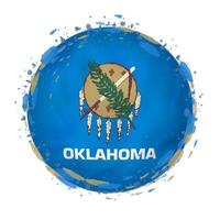 Round grunge flag of Oklahoma US state with splashes in flag color. vector