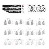 2023 calendar in Croatian language, week starts from Sunday. vector