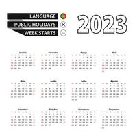 2023 calendar in Portuguese language, week starts from Sunday. vector
