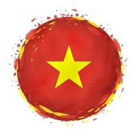 Round grunge flag of Vietnam with splashes in flag color. vector