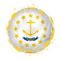 Round grunge flag of Rhode Island US state with splashes in flag color. vector