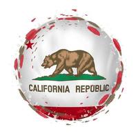 Round grunge flag of California US state with splashes in flag color. vector