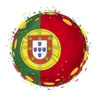 Round grunge flag of Portugal with splashes in flag color. vector