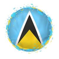 Round grunge flag of Saint Lucia with splashes in flag color. vector