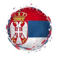 Round grunge flag of Serbia with splashes in flag color. vector