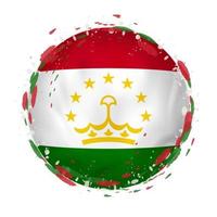 Round grunge flag of Tajikistan with splashes in flag color. vector