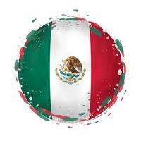 Round grunge flag of Mexico with splashes in flag color. vector