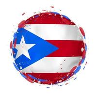 Round grunge flag of Puerto Rico with splashes in flag color. vector