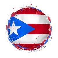 Round grunge flag of Puerto Rico with splashes in flag color. vector