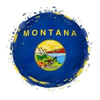 Round grunge flag of Montana US state with splashes in flag color. vector