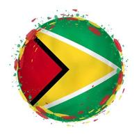 Round grunge flag of Guyana with splashes in flag color. vector