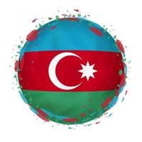 Round grunge flag of Azerbaijan with splashes in flag color. vector