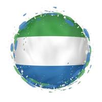 Round grunge flag of Sierra Leone with splashes in flag color. vector