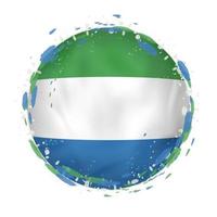 Round grunge flag of Sierra Leone with splashes in flag color. vector