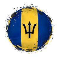 Round grunge flag of Barbados with splashes in flag color. vector