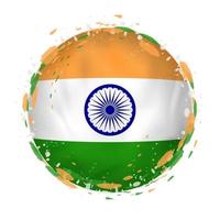 Round grunge flag of India with splashes in flag color. vector