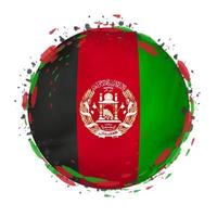 Round grunge flag of Afghanistan with splashes in flag color. vector