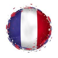 Round grunge flag of France with splashes in flag color. vector