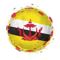 Round grunge flag of Brunei with splashes in flag color. vector