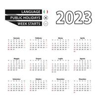 2023 calendario en italiano idioma, semana empieza desde domingo. vector