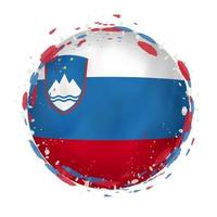 Round grunge flag of Slovenia with splashes in flag color. vector