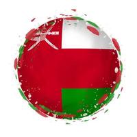 Round grunge flag of Oman with splashes in flag color. vector