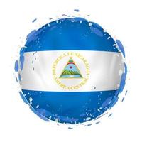 Round grunge flag of Nicaragua with splashes in flag color. vector