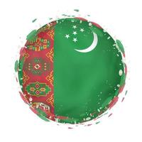 Round grunge flag of Turkmenistan with splashes in flag color. vector