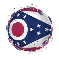 Round grunge flag of Ohio US state with splashes in flag color. vector