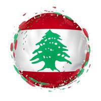 Round grunge flag of Lebanon with splashes in flag color. vector