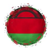 Round grunge flag of Malawi with splashes in flag color. vector