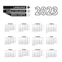 2023 calendario en finlandés idioma, semana empieza desde domingo. vector