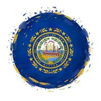 Round grunge flag of New Hampshire US state with splashes in flag color. vector