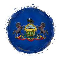 Round grunge flag of Pennsylvania US state with splashes in flag color. vector