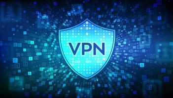 VPN. Virtual private network. Data encryption, IP substitute. Secure VPN connection concept. Cyber security and privacy. Binary data flow tunnel. Digital code with digits 1.0. Vector Illustration.