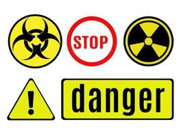 Hazard signs chemical, radiation and other danger, limiting signs of various forms and content vector