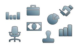 business icons set in gradient color - stock, briefcase, bill, chair, pie-chart, stamp, handshake, sofa, vector stroke illustration.