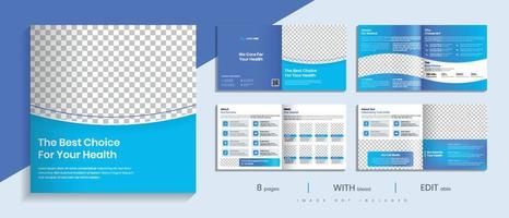 Health care and medical company Square landscape brochure template, 8 pages layout design. vector